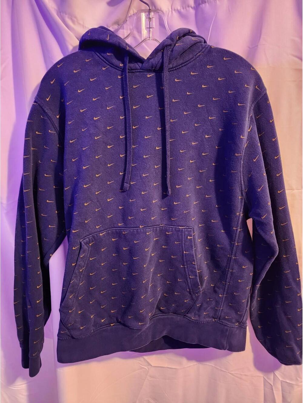 Navy Blue With Gold Swooshes Nike Hoodie. Mens Size Medium. Excellent Condition